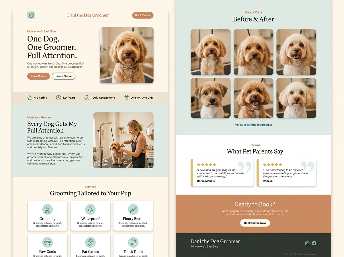 Dani the Dog Groomer — design mockup