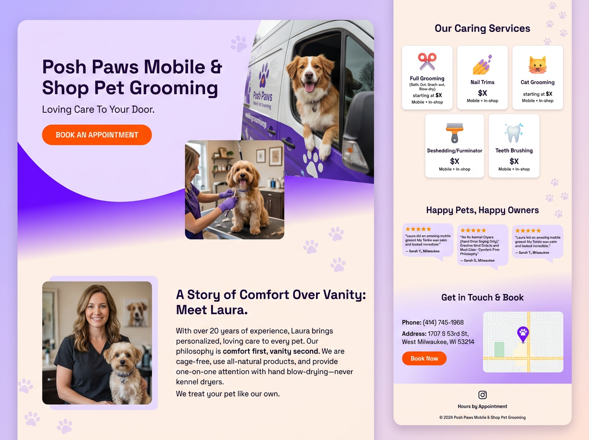 Posh Paws Pet Grooming — design mockup
