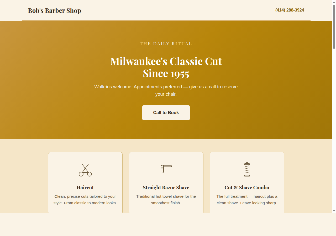 Bob's Barber Shop — live site